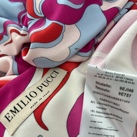 EMILIO PUCCI PINK VISCOSE SILK FLORAL MAXI DRESS MODEL 9EJ146 SIZE IT 44 / US 10 - Picture 15 of 17